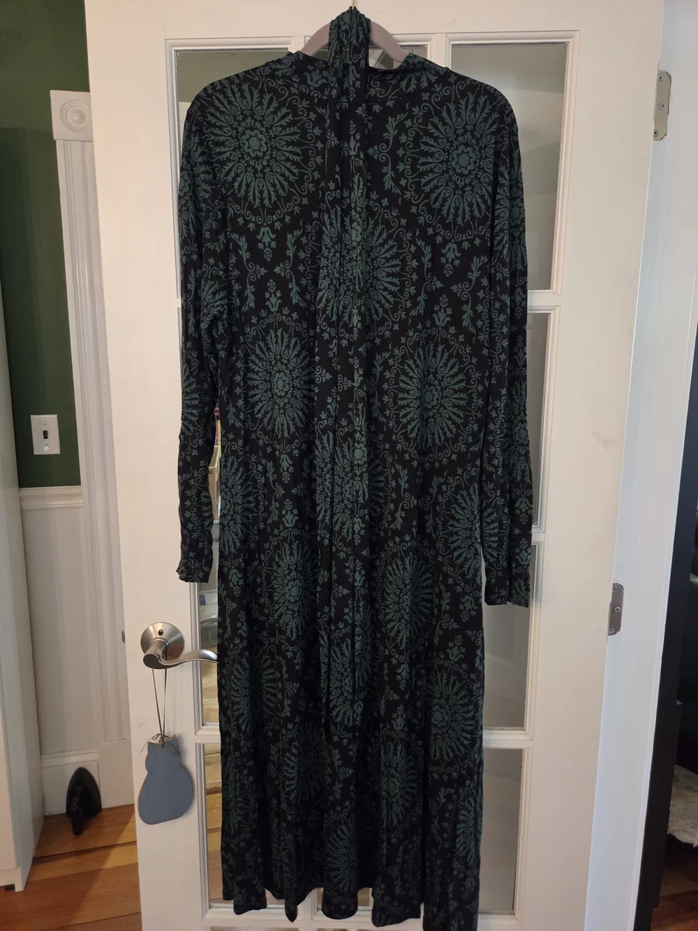 Boden Green & Black Long-Sleeve Jersey Midi Dress - Size 16/18R - Picture 5 of 9